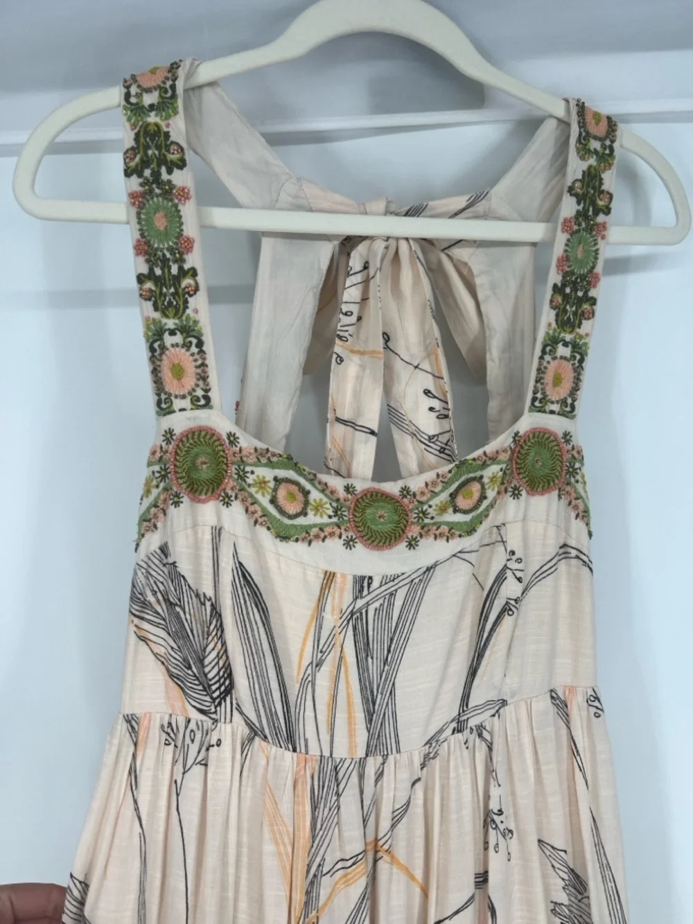 Anthropologie Embroidered Square Neck Tie Back Floral Boho Colorful Maxi Dress M - Picture 7 of 14
